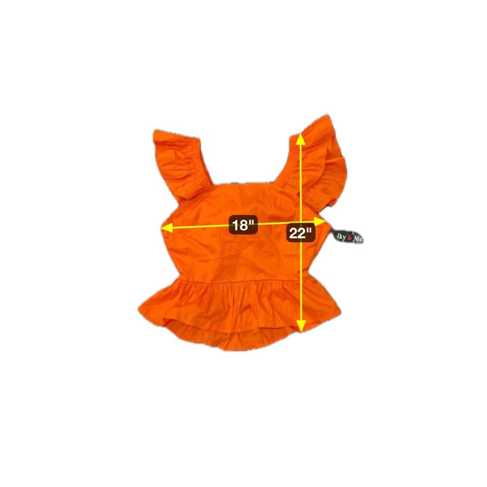 Iky & Me NWT Ruffled Orange Sleeveless Blouse With Peplum Hem Tie Back - Picture 6 of 9